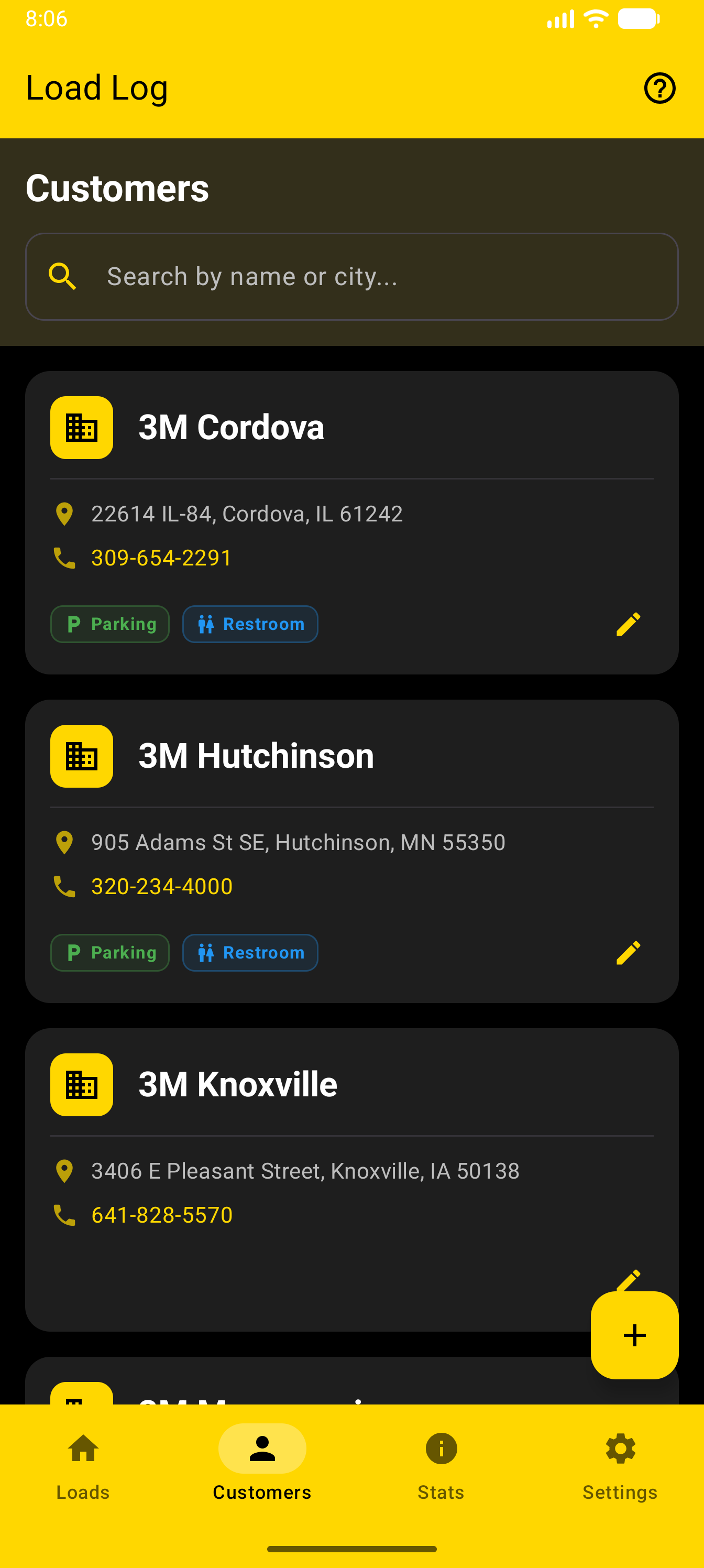 Load Log Customers
