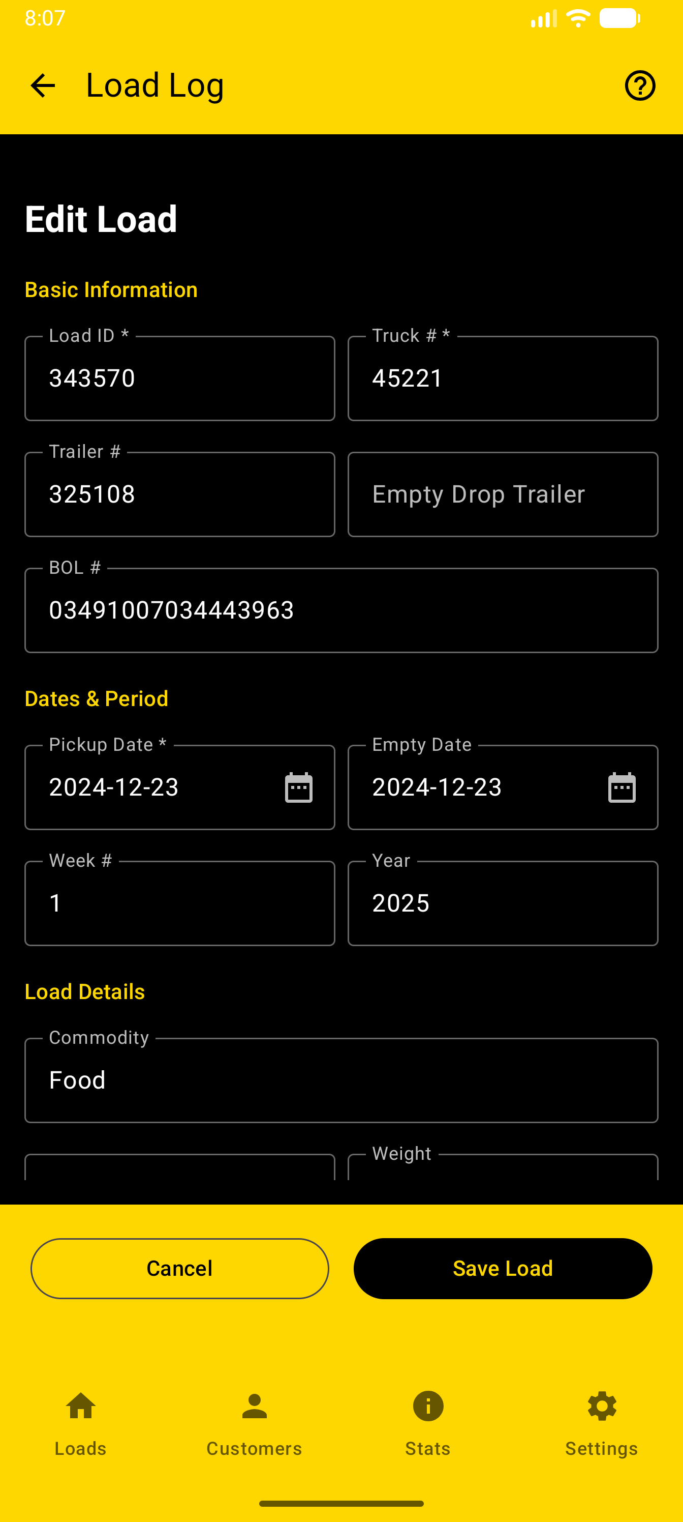 Load Log Edit Load