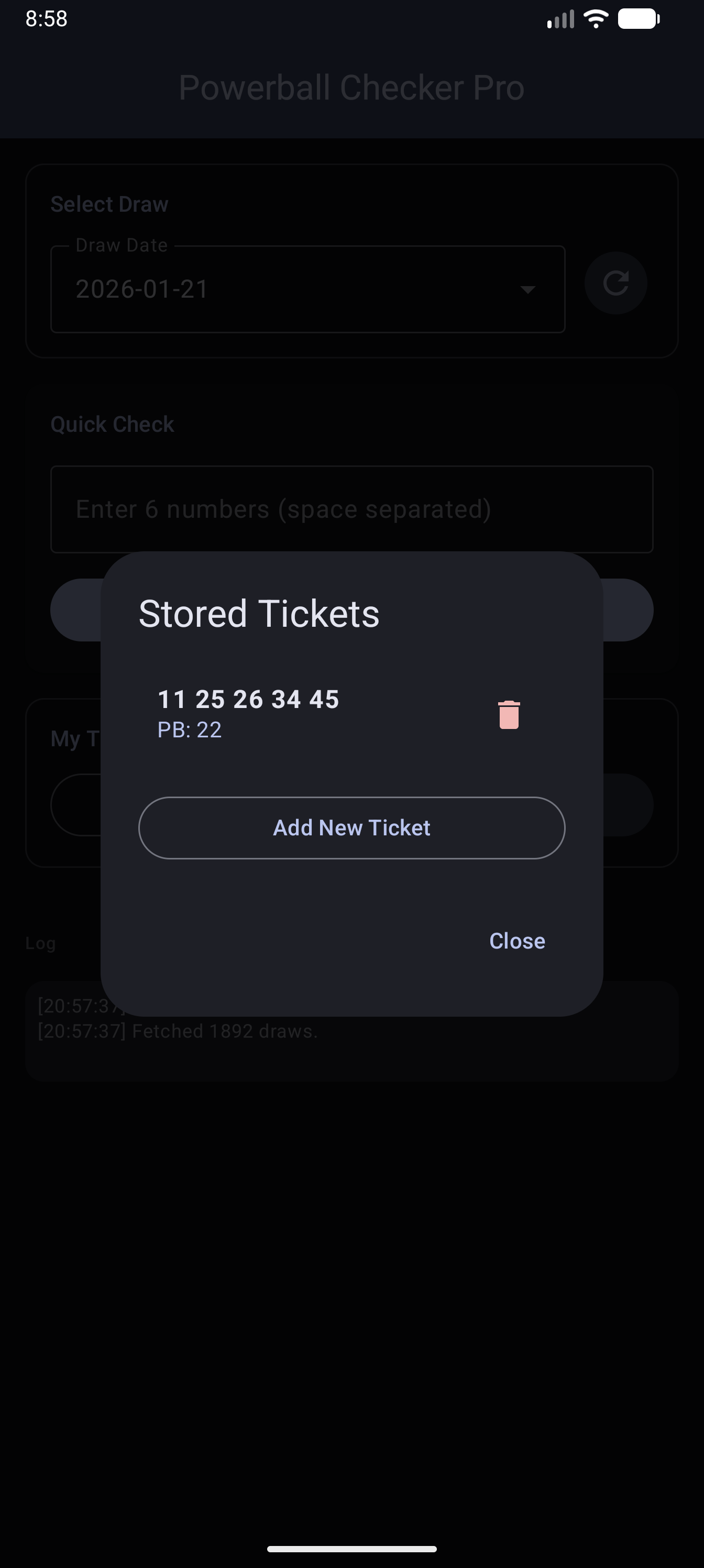 Powerball Checker Pro Stored Tickets