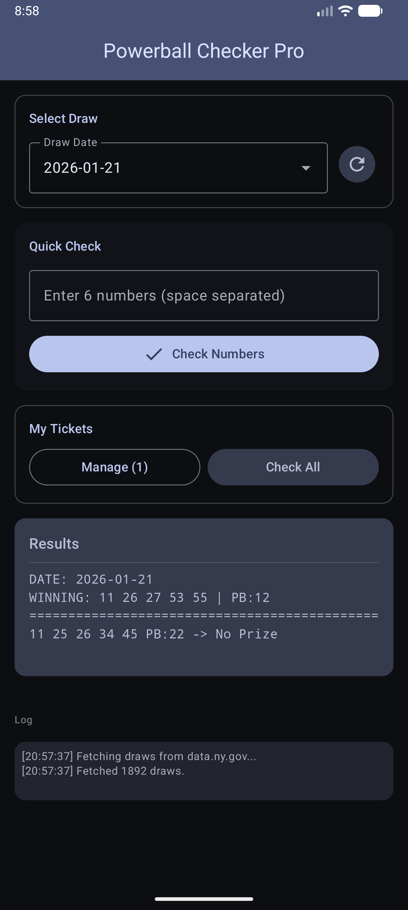 Powerball Checker Pro Results