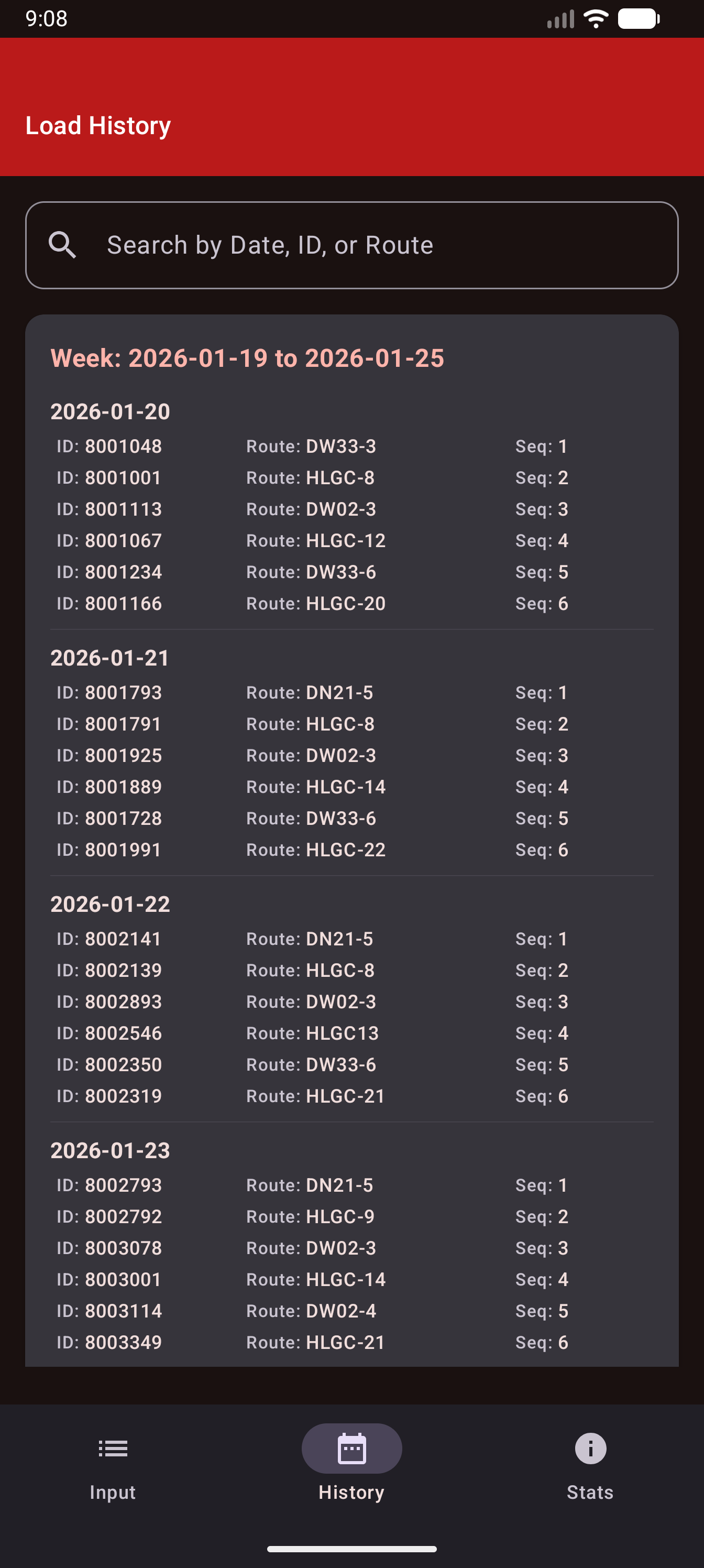Venture Data Input Load History