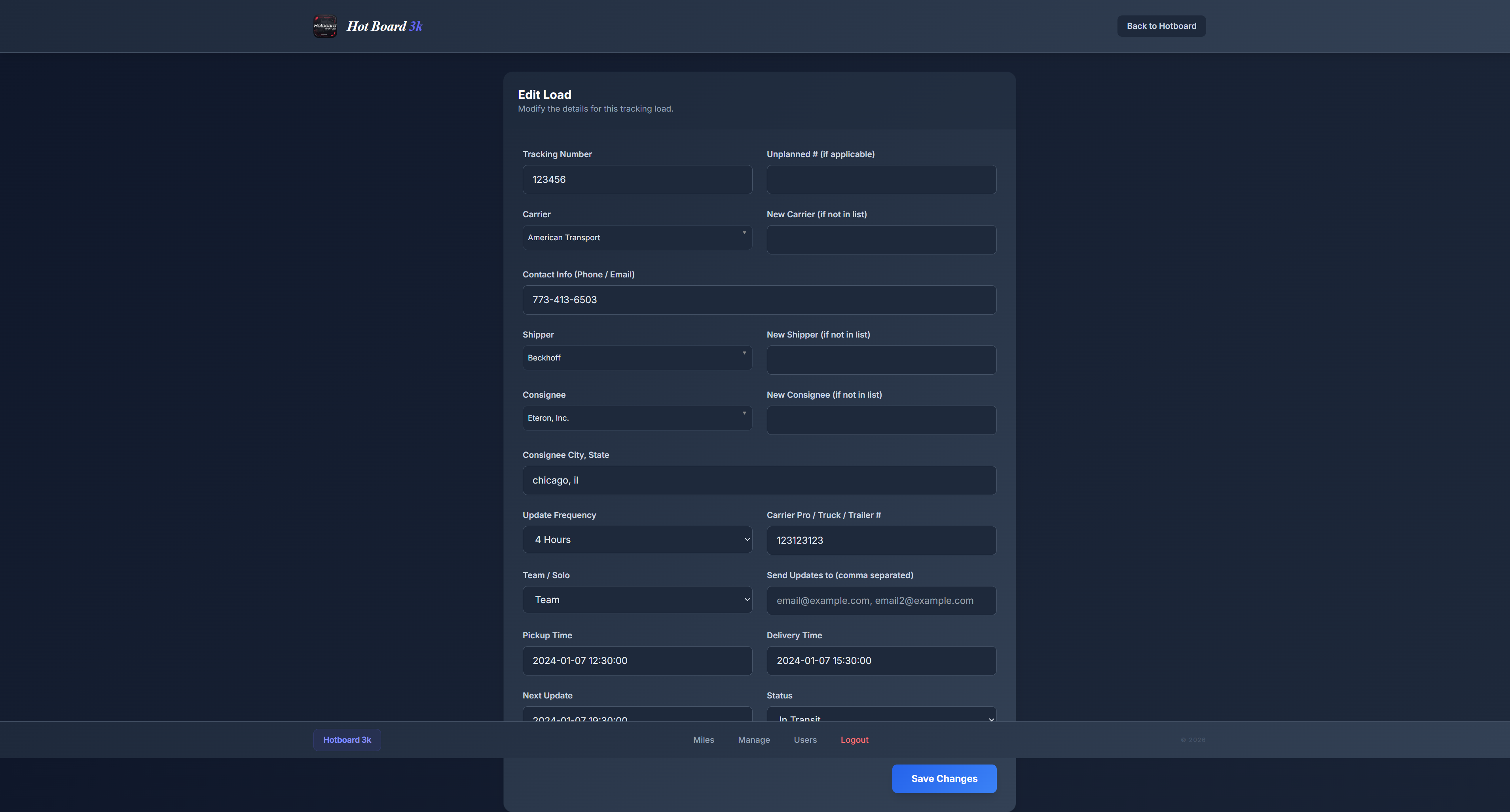 Load Edit Interface